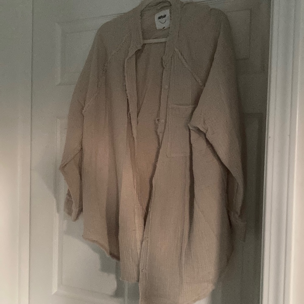 Aerie Cream Beach Cover Button Up